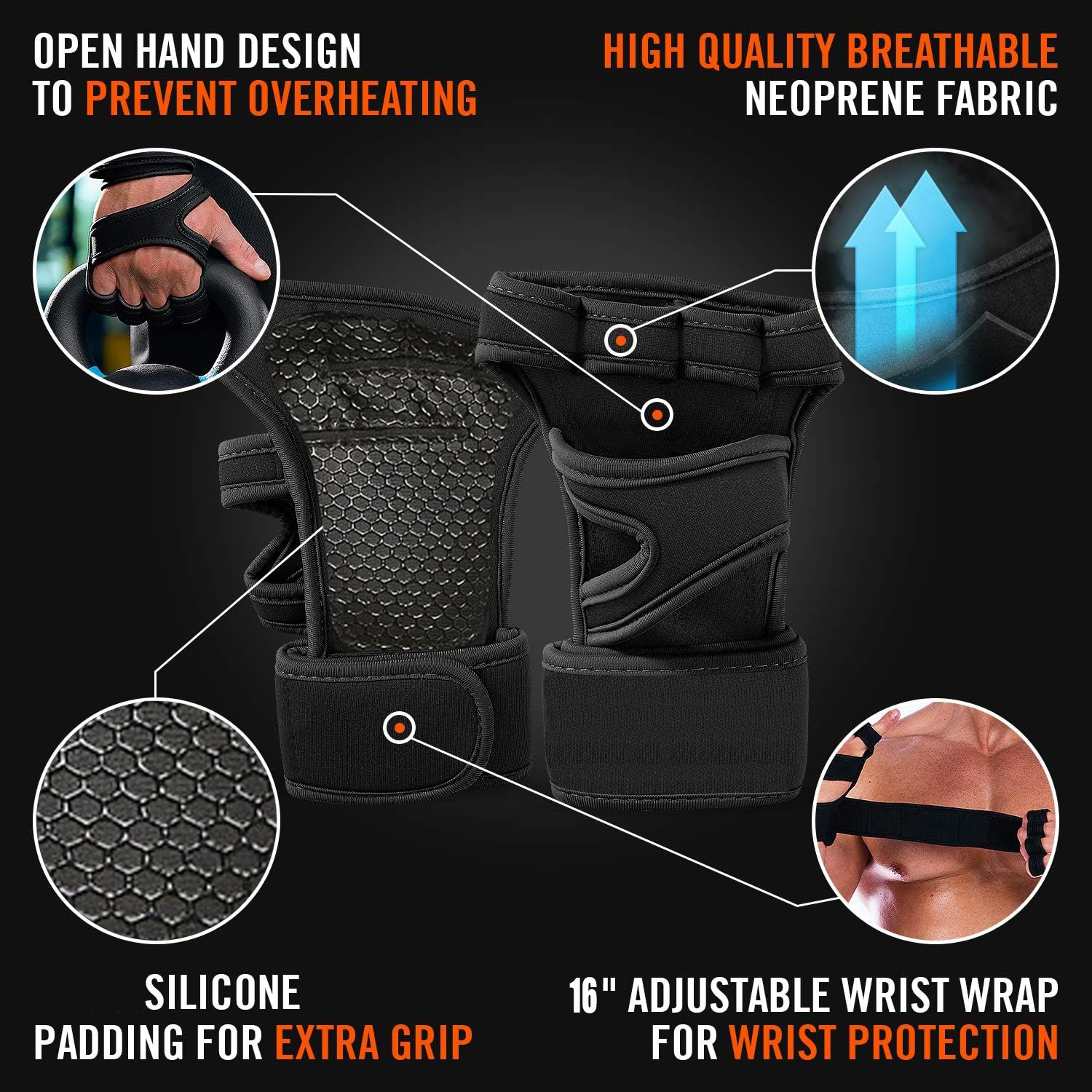 1 Pair Weight Lifting Gloves,Built-in Wrist Wraps Full Palm Protection,Grip Great for Pull Ups Cross Training Fitness Men&Women