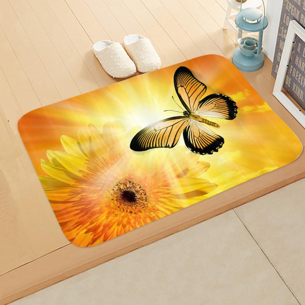 Alfombra con estampado 3D de girasol para puerta de pasillo, tapete antideslizante para baño, absorbente para Cocina