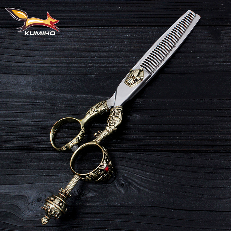 KUMIHO Giapponese forbici dei capelli kit 1 forbici di taglio e 1 assottigliamento forbici con il caso di cuoio di taglio di capelli con la corona maniglia