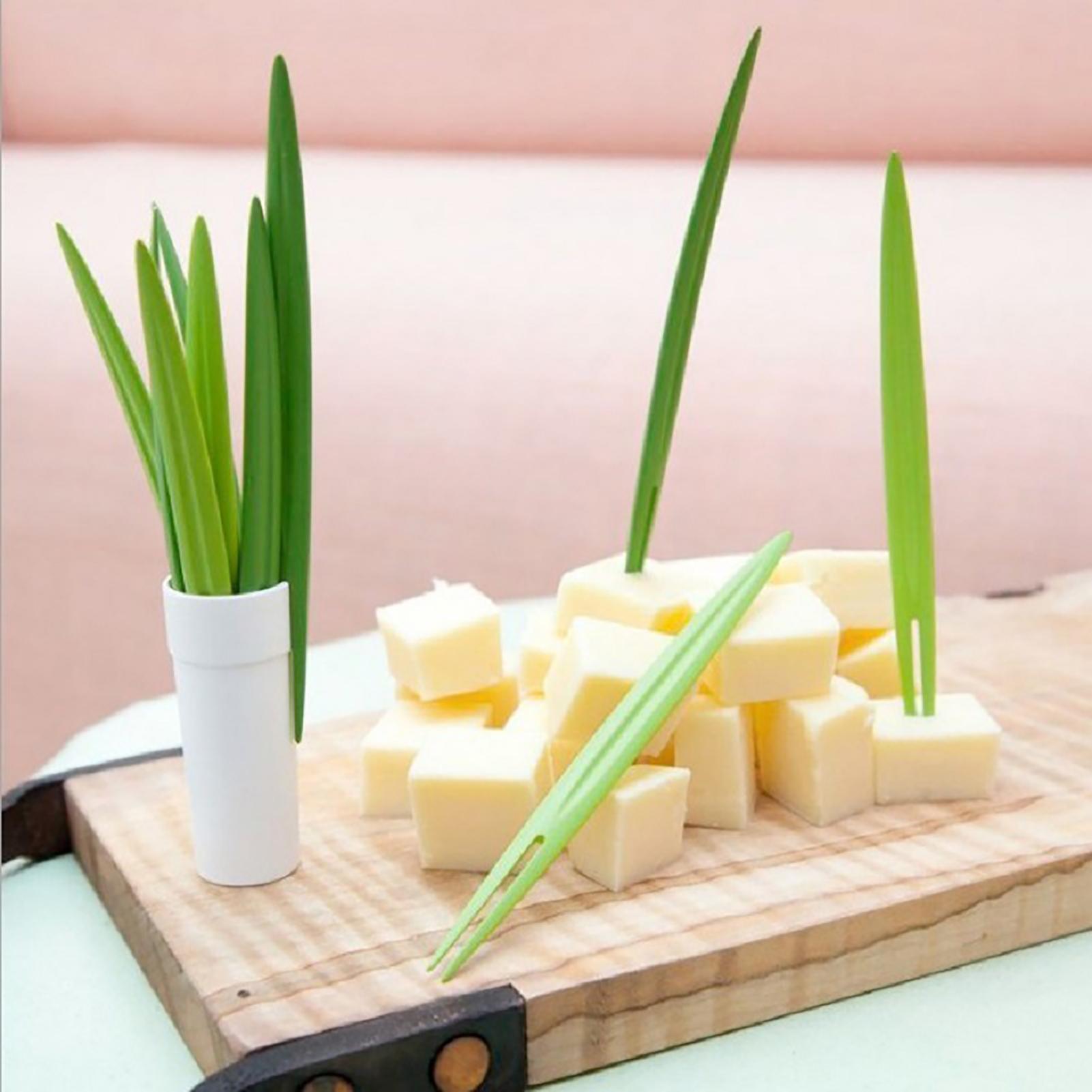 10 st bambu blad form snygg praktisk praktisk enkel plast frukt dessert gaffel cocktail dekor köksredskap
