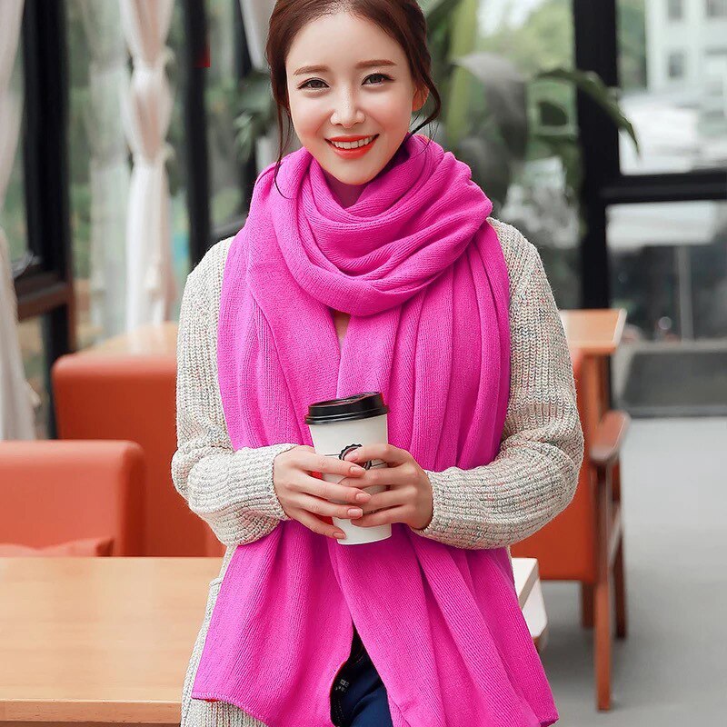 Écharpe longue tricotée pour femmes | Écharpe blanche, unie, tricotée, Pashmina, châles à envelopper, pour filles, cou de Snood, noir, gris, rouge: rose