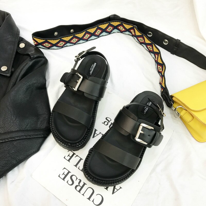 Boussac klamry pasa dekoracji sandały na platformie kobiety czarne nity punkowe Slingback sandały kobiety letnie buty na plażę kobiety SWC1006: 5