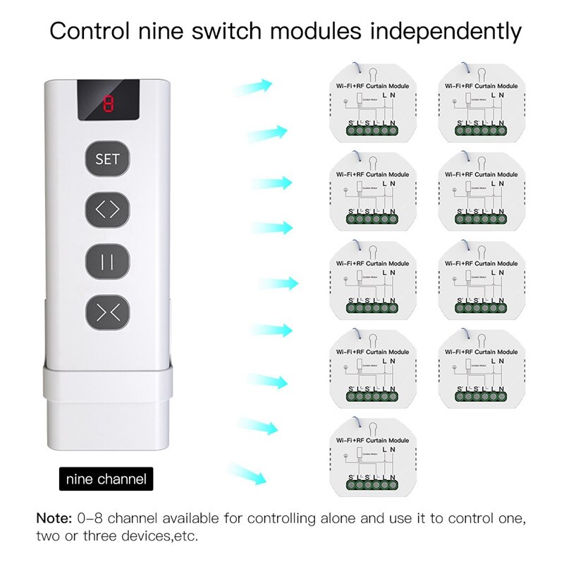 Curtain Accessories Emitter 9 Channel RF433 Remote Control for WiFi Curtain Switch RF Roller Blinds Module