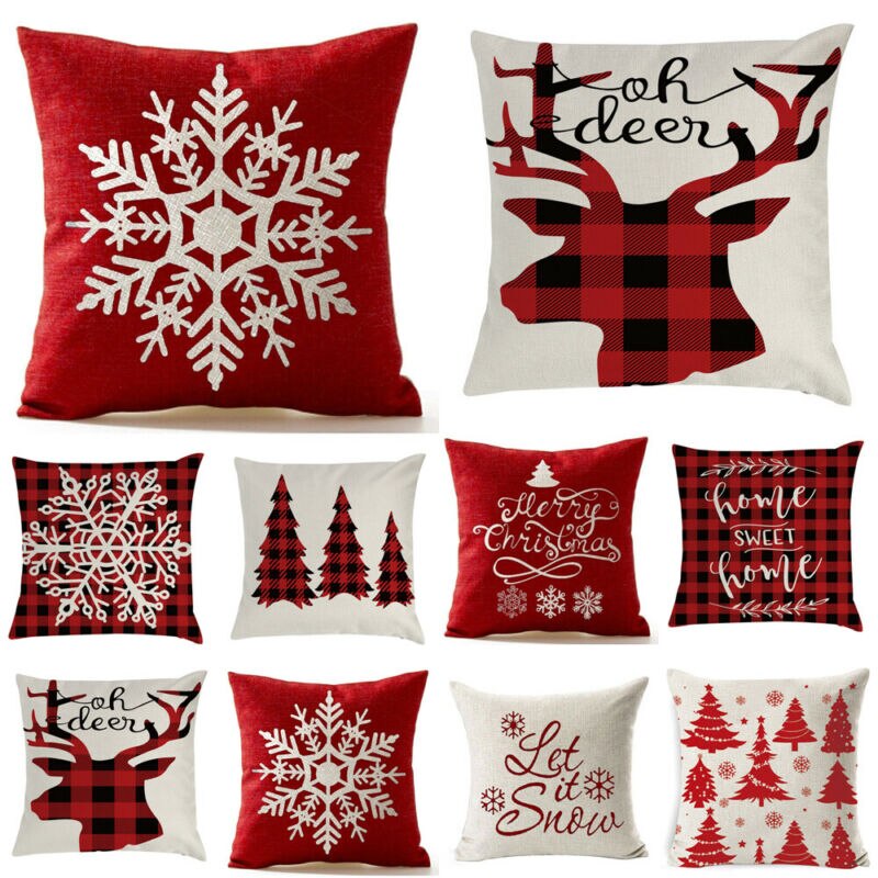 Rød plaid print god jul sofa pudebetræk pudebetræk indretning bomuld linned hjemmeindretning