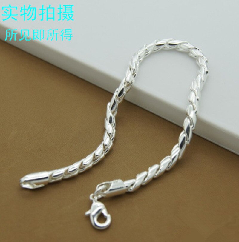 Moda feminina 925 prata esterlina 6mm charme corrente pulseiras e pulseiras 925 prata esterlina jóias presentes: Rat tail Bracelet