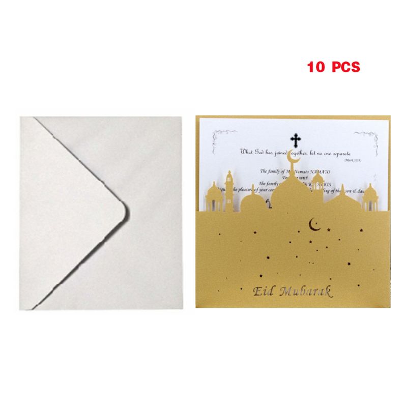 10 Set Cut Eid Mubarak Wedding Party Invitation Cards Inner Envelope Ramadan Muslim Greeting Card