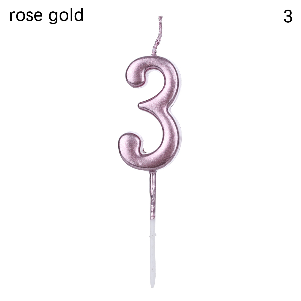 1PC 0-9 Number Candles Cake Topper Rose Gold Sliver Wax Cupcake Decor Cake Ornaments Party Supplies Accessory Crafts
