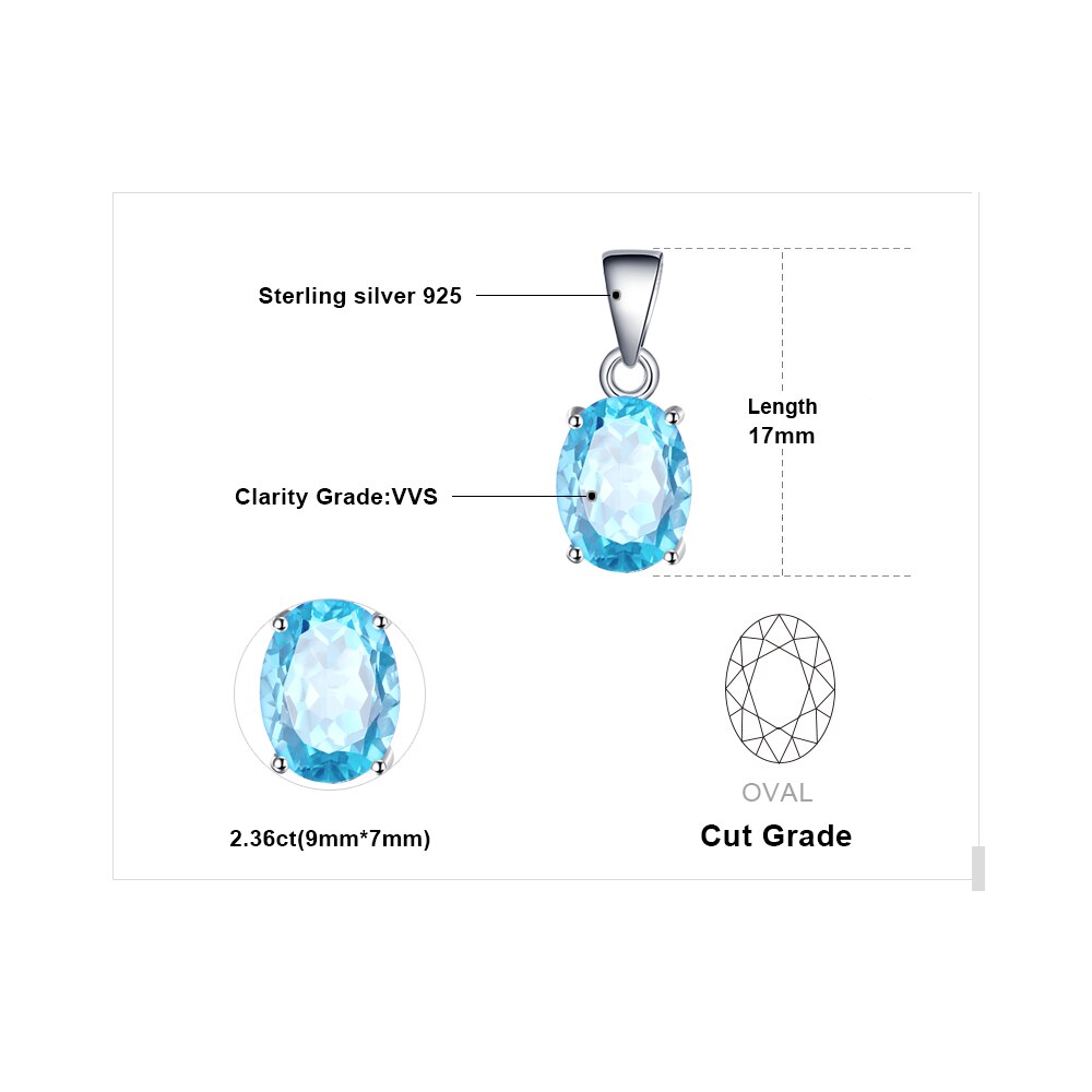 JewelryPalace Natural Blue Topaz Pendant Necklace 925 Sterling Silver Gemstones Choker Statement Necklace Women Without Chain