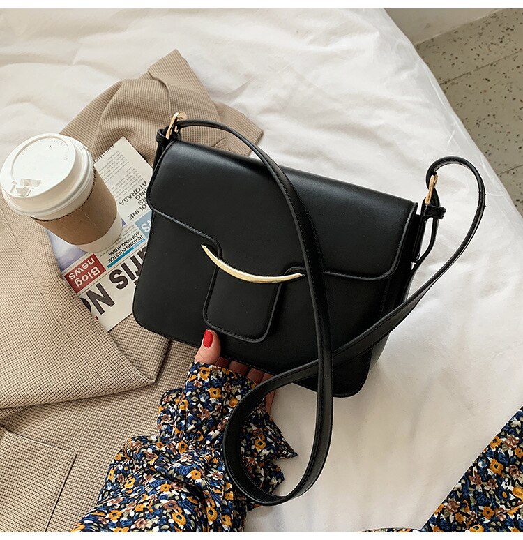 White Crossbody Bags For Women Small Handbag Cute Bag PU Leather Solid Color Hand Bag Ladies Evening Bags: Black