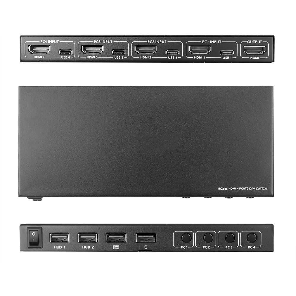 4 Ports KVM Switcher 4 IN 1 Out HDMI-compatible Switch Splitter for Sharing Monitor Keyboard Mouse Adaptive EDID/HDCP Decryption