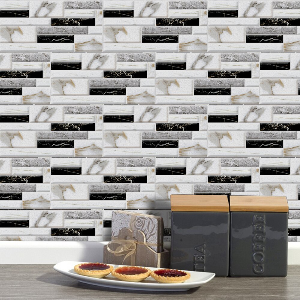 Funlife Wasserdichte PVC 20x10cm Schwarz und Weiß Marmor Diy Abnehmbare Zauberstab und Fliesen Aufkleber Für Schlecht und wc der Dekore