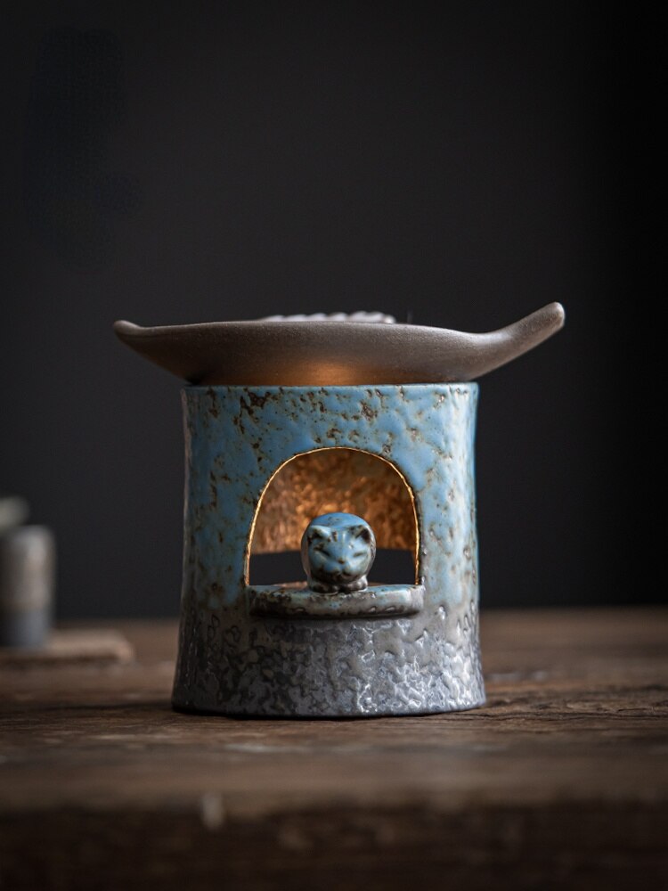 Poêle à thé en céramique, Mini encens de thé cuit au four, encens de séchage, encensoir saveur de thé, cuisson d&#39;huile essentielle, bougie accessoires de thé
