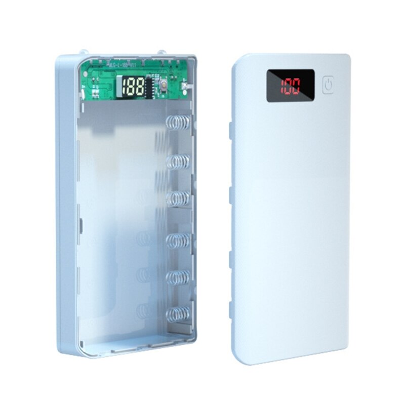 A6 lcd-displays, diy-batteriegehäuse ( 6 x 18650) , powerbank-gehäuse, tragbare externe box ohne batterie, powerbank-schutz: Weiß