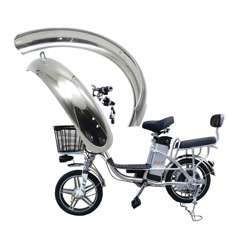 Guardabarros de bicicleta eléctrica de 16 pulgadas, 16x2,5, guardabarros de acero inoxidable, guardabarros trasero y delantero