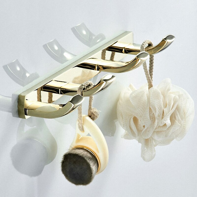 Luxe Douche Badkamer Accessoires Set, Handdoek Ring, Papier Houder, Kapstok, Wc Borstel, gepolijst Gold, Bad Hardware: 4 Hooks Rail