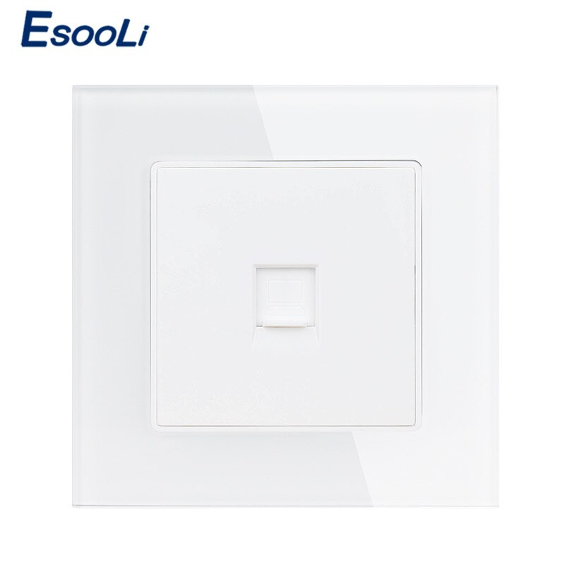 Esooli Crystal Glass Panel Power Socket 1 Gang RJ45 Internet Jack CAT6 Connector Computer Outlet Wall Data Socket