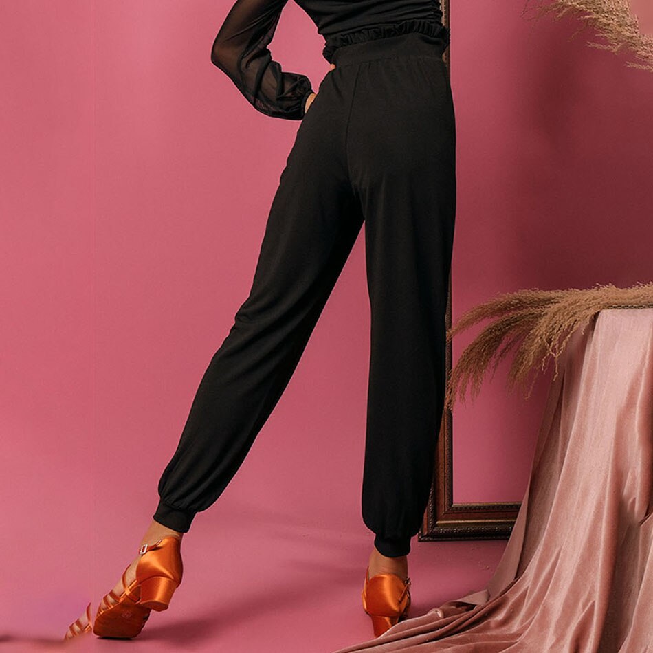 Leopard długi Design dzieci latynoskie spodnie do tańca dziewczyna łacińska taniec majtki praktyka Tango Chacha taniec wydajność L4021: Black / XXL