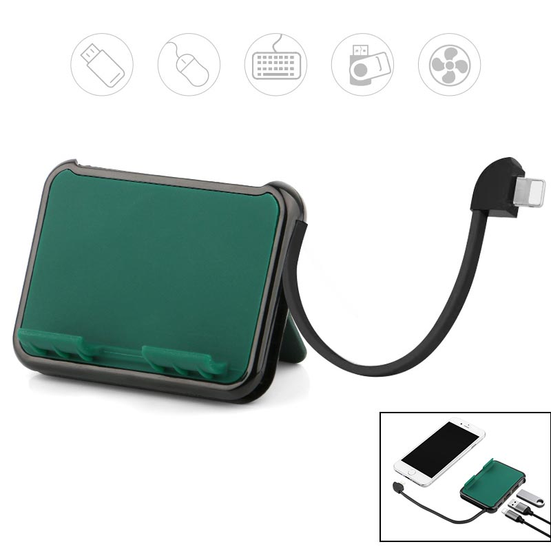 OTG Hub Adapter for iPhone iPad to USB Flash Drive Mouse Keyboard Card Reader Radiator 2 USB Ports+for Lightning Charging Port