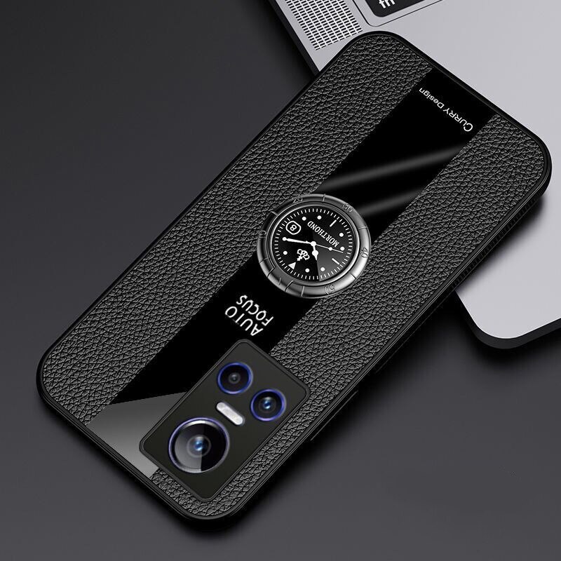 Funda Voor Realme Gt Neo 3 Case Car Holder Telefoon Cover Voor Realme Gt Neo 3 Case Luxe Lederen Zachte siliconen Shockproof Bumper: black with stand
