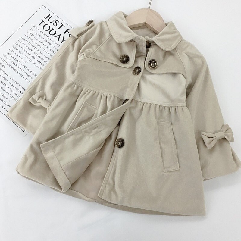 Trench-Coat à manches bouffantes pour bébé fille, veste coupe-vent longue, manteau anti-poussière, vêtements d&#39;extérieur pour enfant de 1 à 7 ans: khaki / 18M