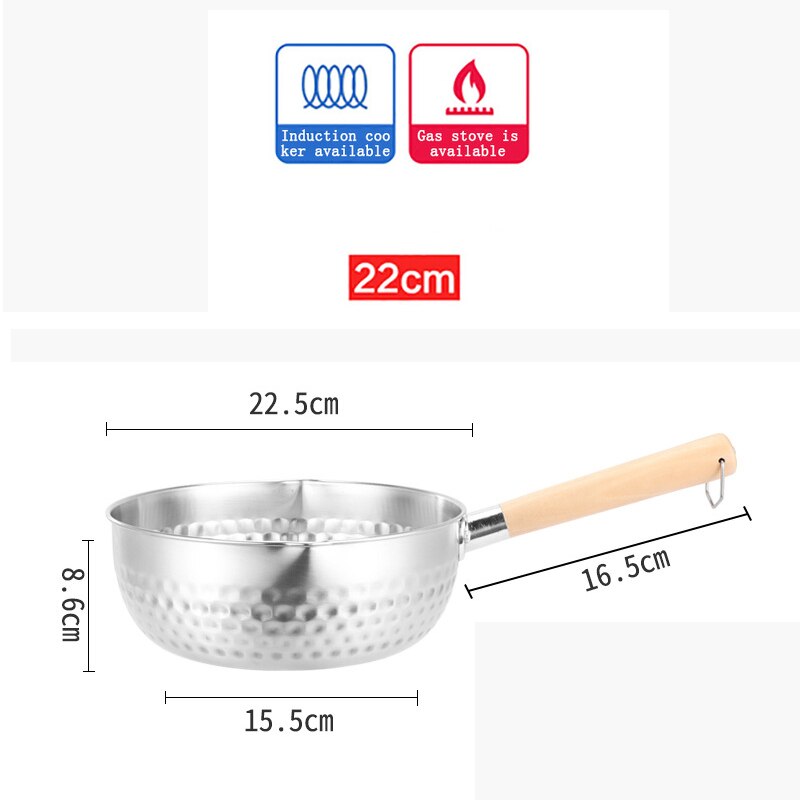 Japanse stijl Sneeuw Pan non-stick Rvs Melk Pot Thuis Melk Pot Dikke Keuken Boter Instant noedels Soeppan: 22 cm wooden handle