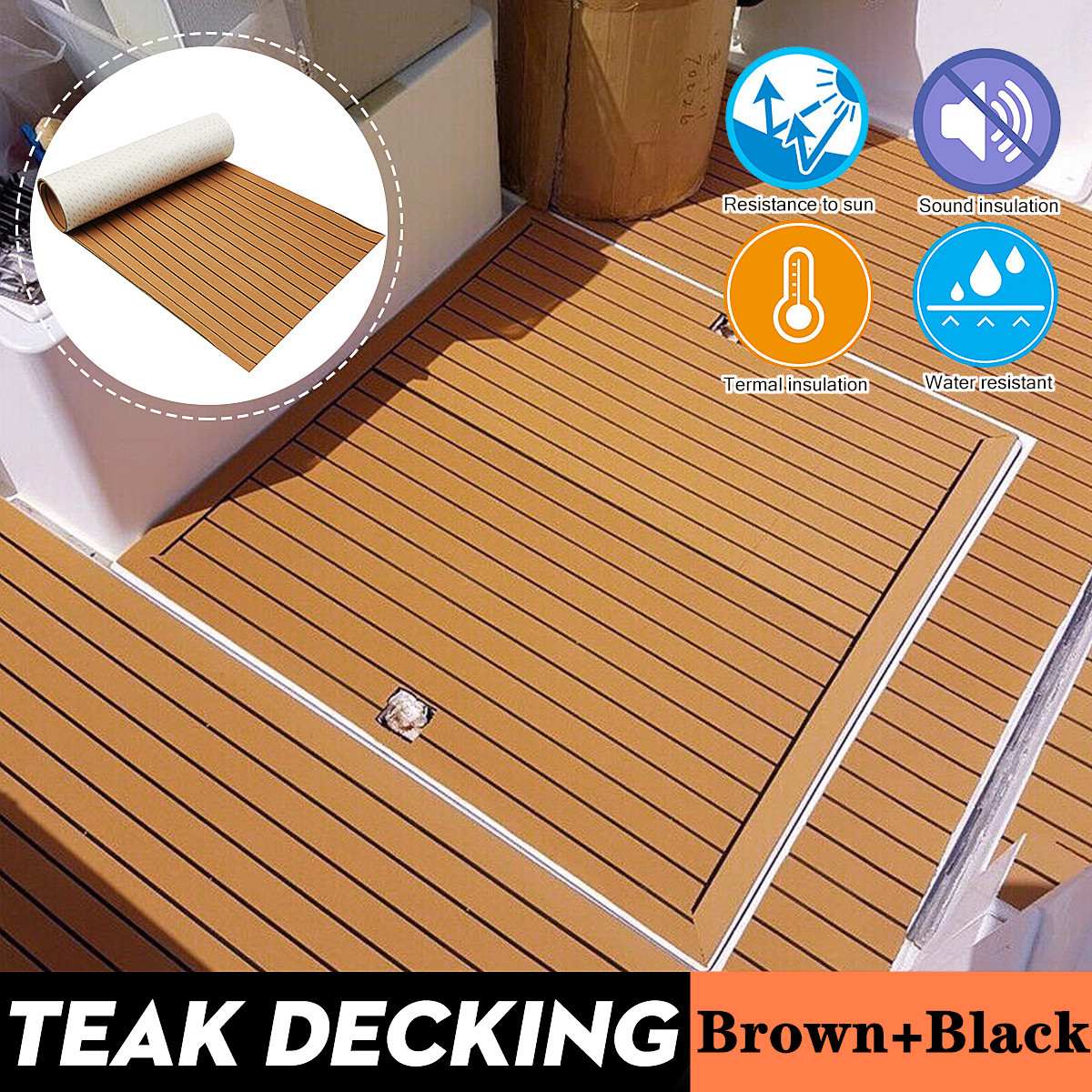 600x2400x5mm Brown Black Self-Adhesive Boat Decking Sheet EVA Foam Faux Teak Decking Marine Flooring Sheet