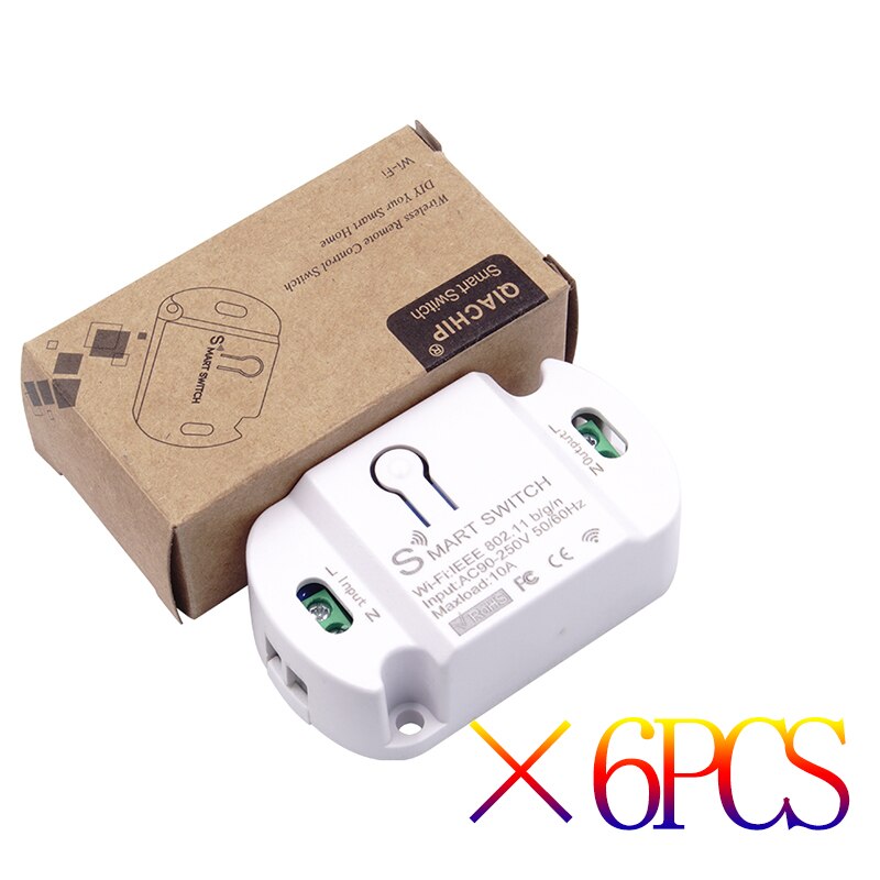 10A WiFi Smart Switch Timer DIY Wireless Switches Smart Home Automation Compatible With Tuya Alexa Google Home Automation Module: 6 pieces