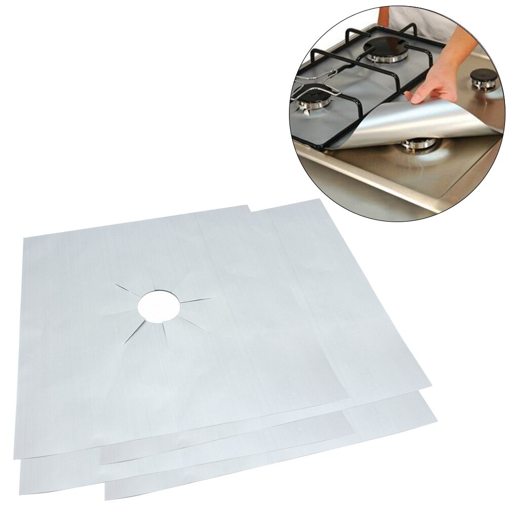Plaques de protection universelles résistantes de plaque de cuisson à gaz de revêtement de four de 4 pièces pour la maison et la cuisine: 4pcs Silver