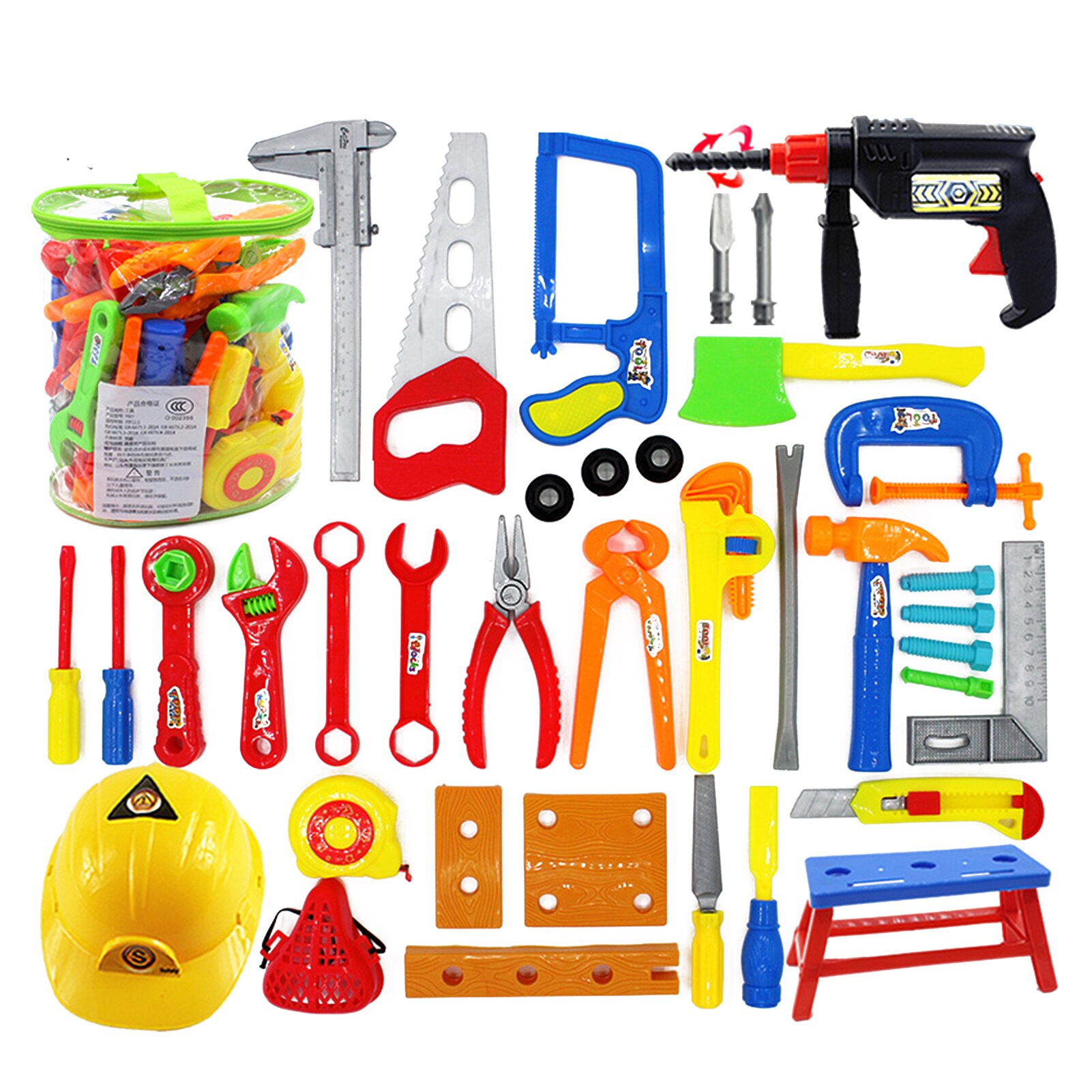 Juego de herramientas para niños con caja de herramientas de juguete, juguete educativo, con taladro electrónico, juguetes de construcción de regalo juego de 68 piezas | en línea