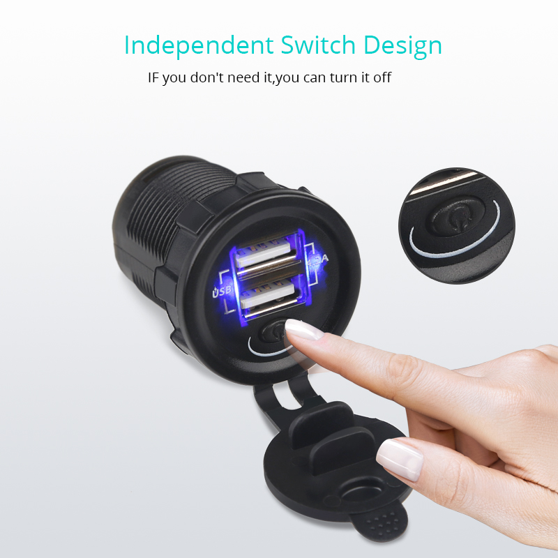 Blau Dual USB Auto Ladegerät 5V 4.2A Mit ON OFF Schalter Ladegerät Schnelle Lade Für Telefon Ipad 12V 24V Für Auto Boot Lkw Motorrad