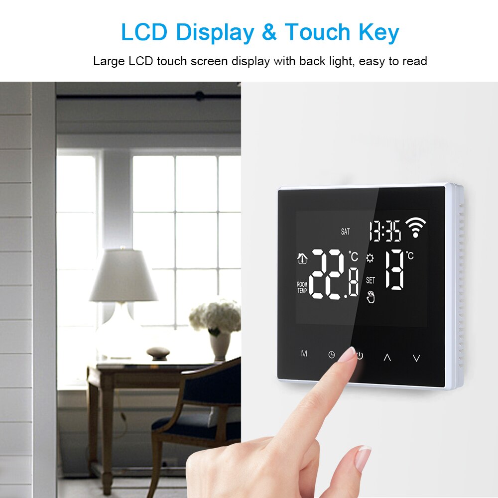 16A WiFi Smart Thermostat Controller Programmable Digital Temperature Controller LCD Display Touch Screen with App Control