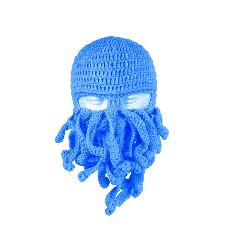 Unisex vinter varm och vindtät stickad hatt personlighet bläckfisk skägg cosplay bläckfisk hatt ansiktsmask ull mångfärgad skidhatt: D