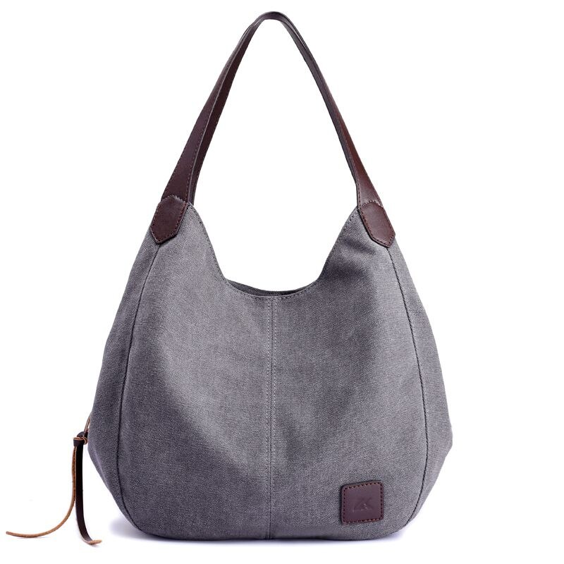 Bolso de lona de para mujer, bandolera informal de gran capacidad, Hobos, bolso de hombro sólido: grey