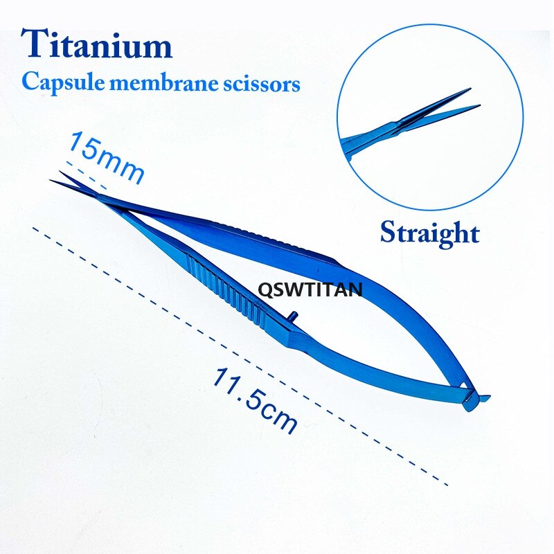 Titanlegering/rustfrit stål oftalmisk mikrokirurgi 12.5cm kapsel membran saks mikro saks instrument: Titanium lige