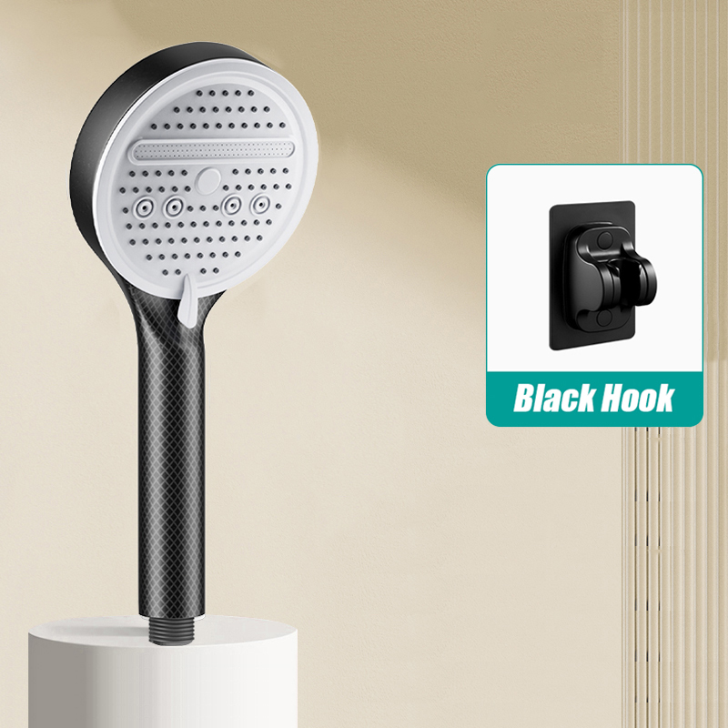 Cabezal de ducha ajustable de 5 modos, cabezal de ducha ahorrador de agua para baño con Base de manguera, accesorios de baño con patrón de fibra de carbono: Gris claro