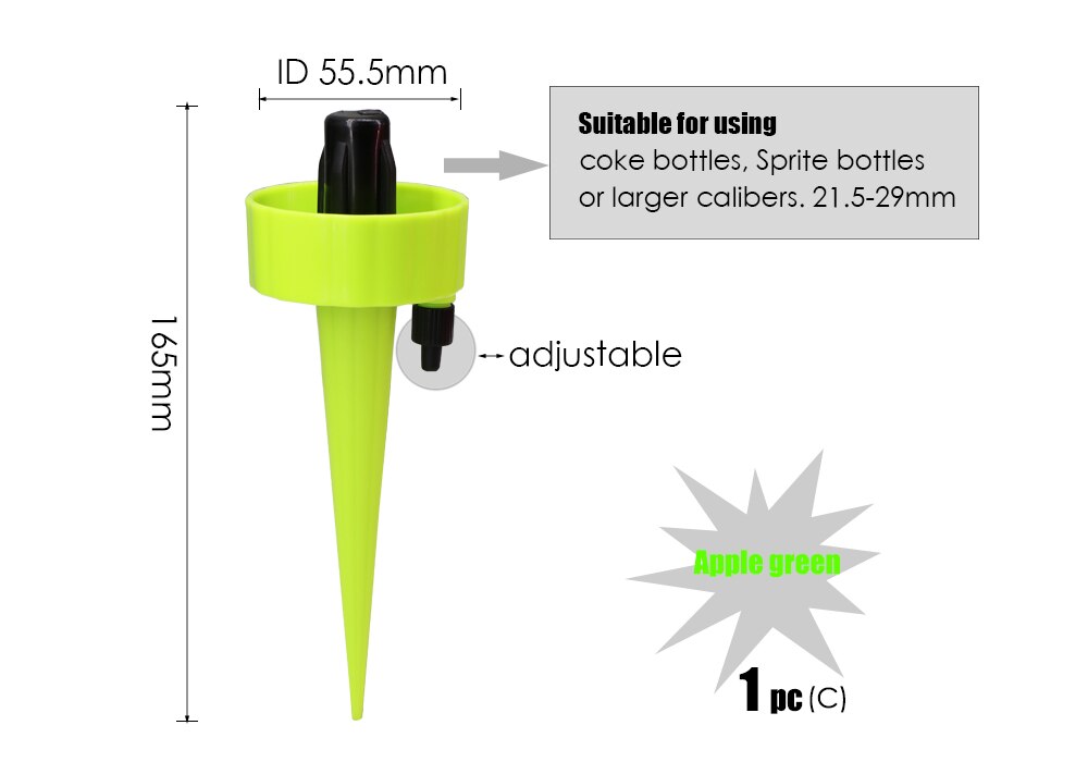 Dispositivo automático de riego por goteo MUCIAKIE, bonsái para el hogar para interiores y exteriores, Micro gotas ajustables DIY, pinchos de agua, riego de plantas y macetas: Apple Green x1pc