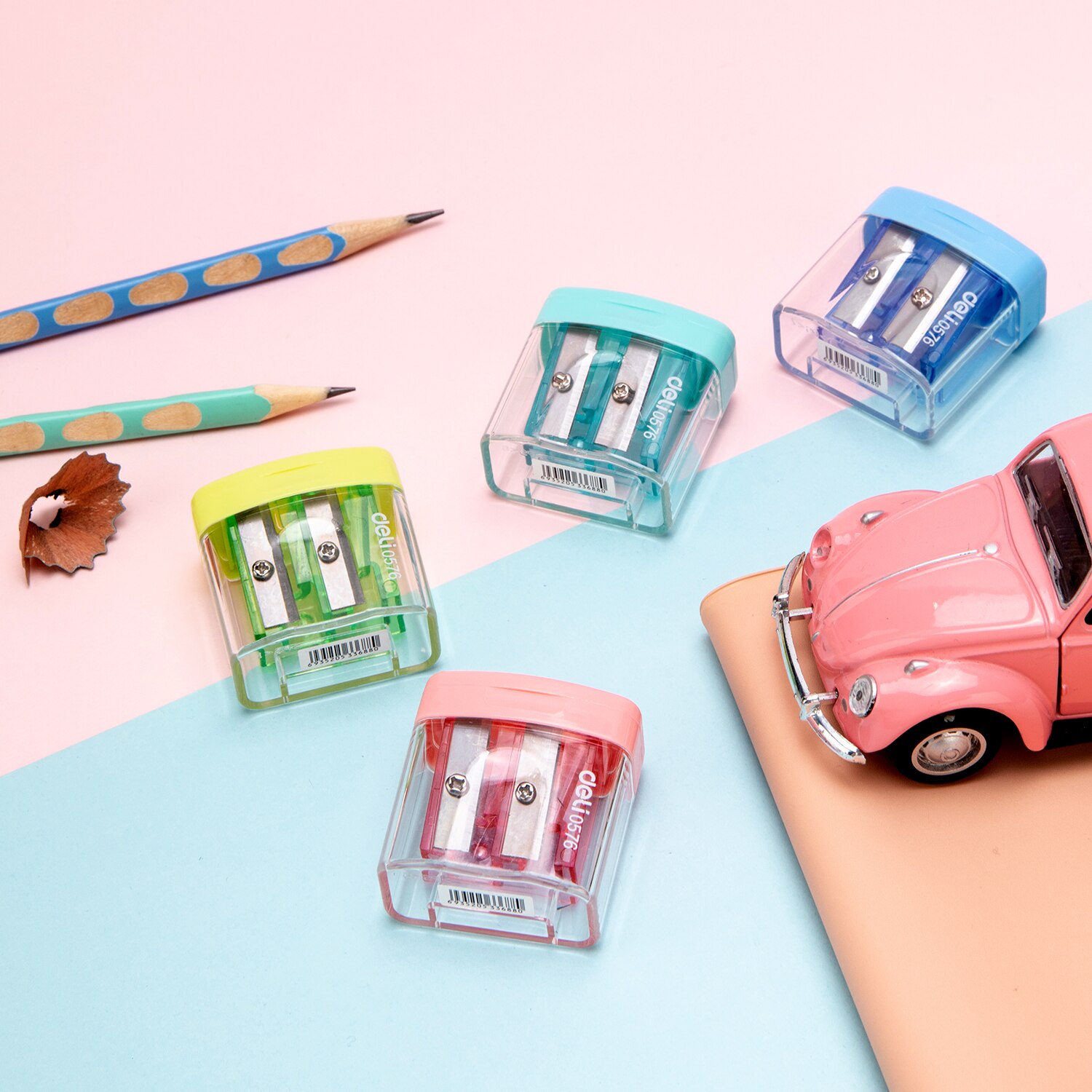 Deli Pencil Sharpener 4PCS/Lot One/Two Hole Touch Grip Sharpeners Cutter Kids School Supplies Stationery Student Prize E0574