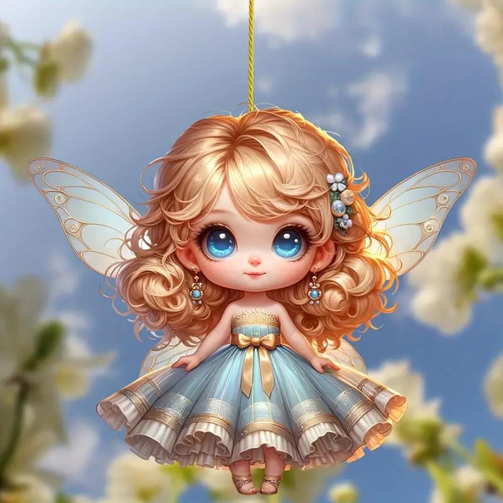 2d akrylgrønne alv-anheng blomsterfe-anheng små friske bilanheng tegneserie søt alv bil bakspeildekorasjonsanheng