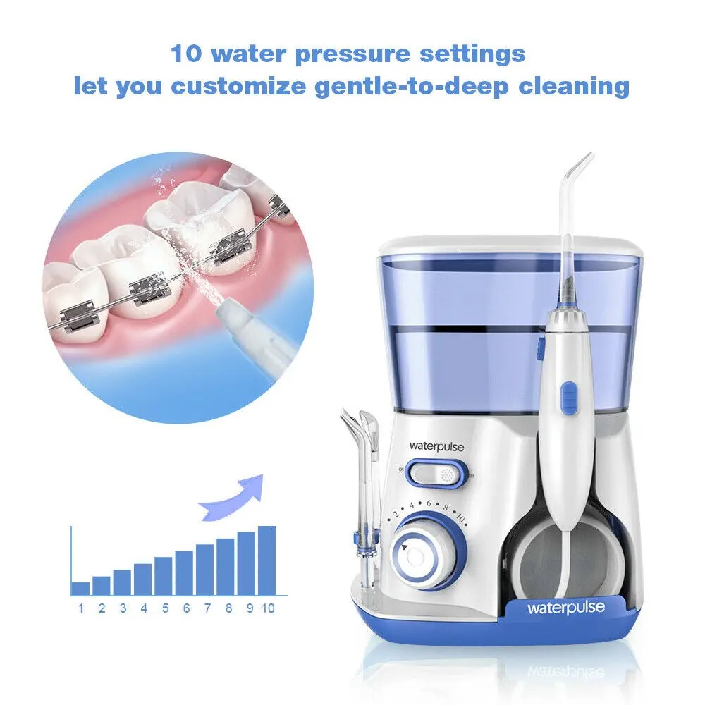 Irrigador bucal eléctrico con 5 boquillas, hilo dental de agua para dientes, lavadora bucal, tanque de agua de 800ML, limpiador de dientes, 10 niveles