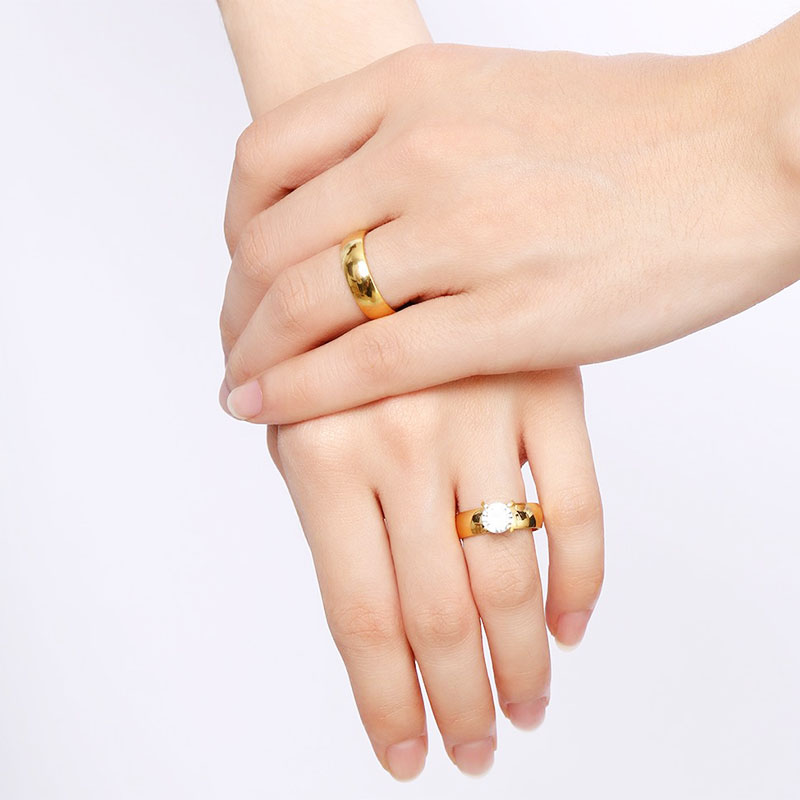 Goud Kleur Wedding Bands Ring Grote Kubieke Zirkoon Paar Ringen Rvs Mannen Vrouwen Engagement Charm Sieraden