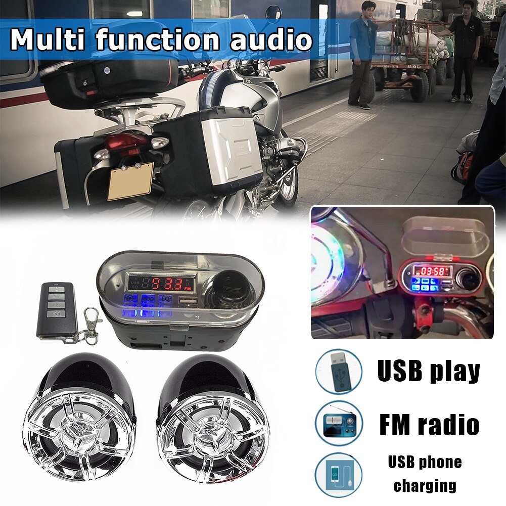 Bluetooth Motorcycle Stereo Speaker Handsfree TF Radio USB HY-007 System Charger for Outdoor Personal Motorcycle Ornaments
