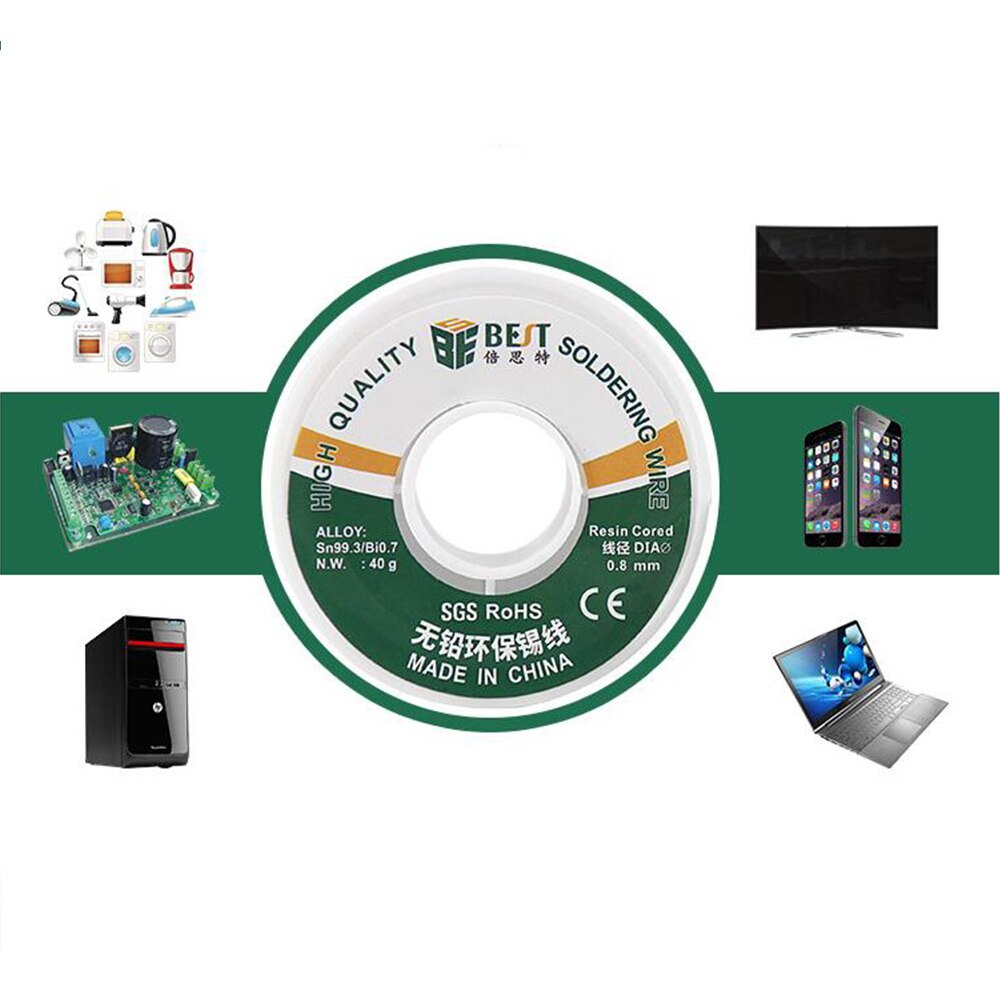 Alambre de soldadura sin plomo, 40g, 2.0% colofonia Core Sn99.3/Bi0.7 0,4/0,8mm, carrete de alambre de soldadura para herramientas de soldadura electrónica