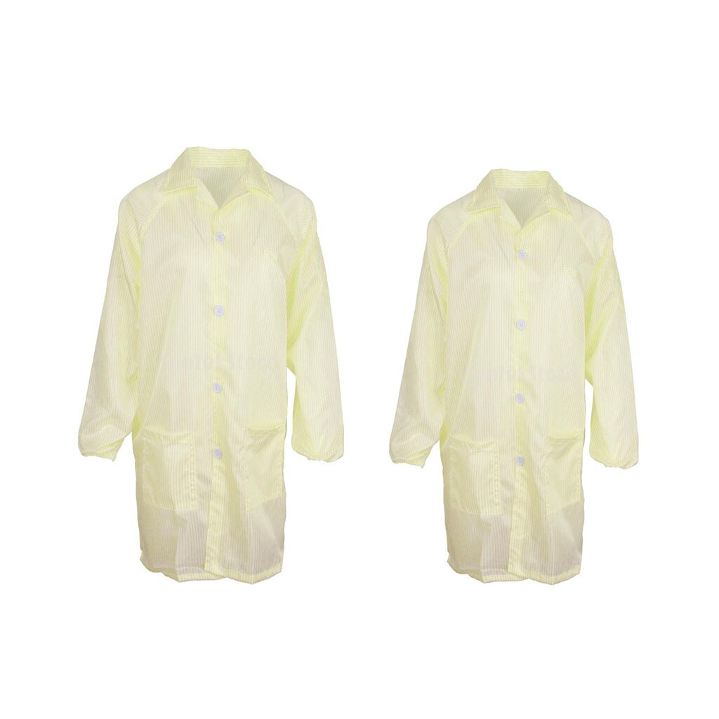 2PCS ESD Anti-Static Premium Lab Jacket Coat Women Clothing Yellow for Energy and Other Working Environments
