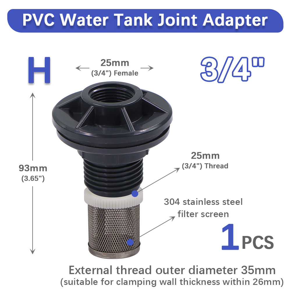 1/2" 3/4" 1" Water Tank Joint 304 Stainless Steel Filter Female Thread Seal Washer Garden Irrigation Aquarium Fish Tank Adapter: black