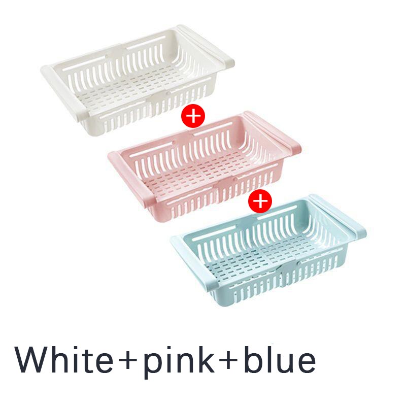 Storage Holders Kitchen Organizer Adjustable Kitchen Rack Refrigerator Storage Fridge Freezer Shelf Holder Drawer Organiser 3pcs: White pink blue