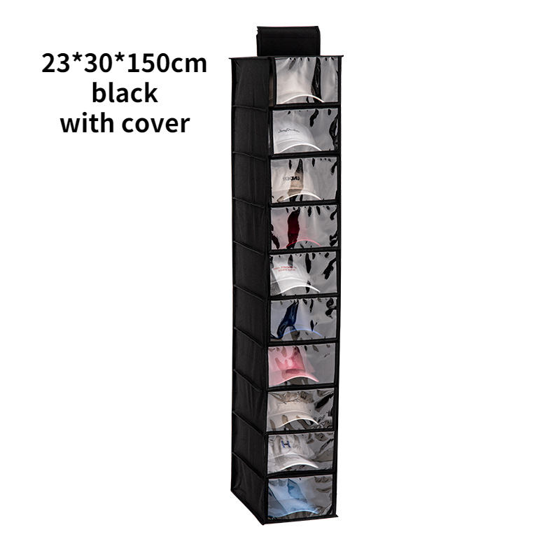 Hanging Closet Shoe Organizer Non woven Storage Bag Clothes Hats Underwear Handbag Storage Rack Holder Closet Space Saving Shelf: D-black-with cover