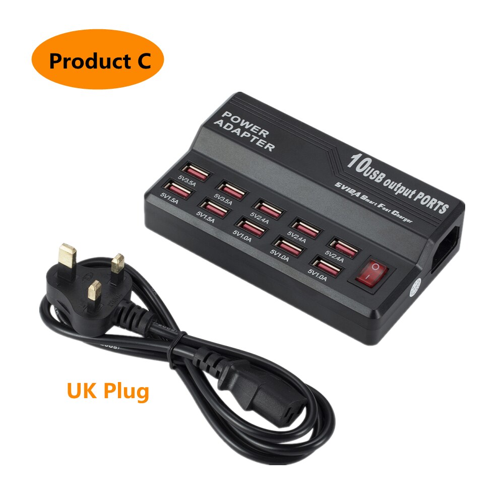 Grwibeou multi 10 usb schnellladestation mit ladeanschluss für iphone 7, 5 , 5s 6 6s plus, ipad, lg, samsung und huawei: Uk-stecker