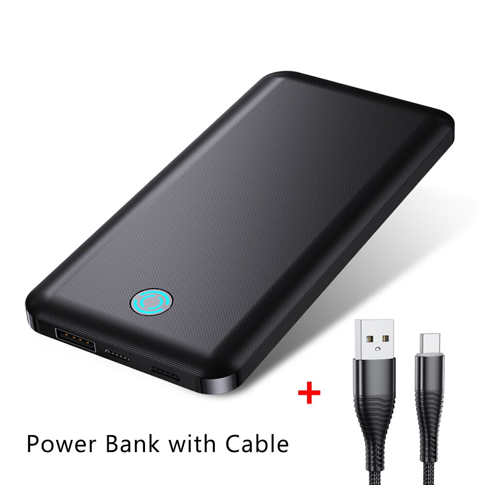 Ykz 10000mah banco de potência portátil usb tipo c mini powerbank carga rápida carregador do telefone móvel micro usb bateria externa viagem c QC 3.0 4.0 QC3.0 QC4.0 for iPhone 12 Xiaomi MI 9 8 Samsung Huawei P40 Mate: Black with cable