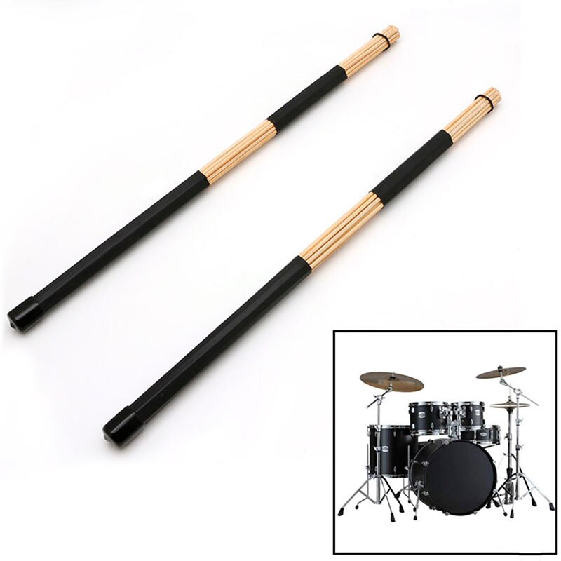 1 Paar Professionele Bamboe Land Jazz Ballad Percussie Drum Borstels Bundle Drum Sticks Met Rubberen Handvat 40Cm 5 Kleuren