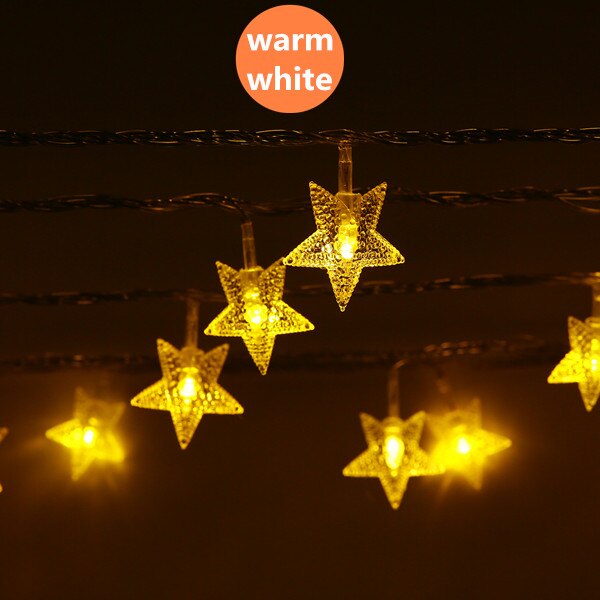Fairy Lights 3AA Battery Powered Star Shaped Theme LED String 2M 5M 10M Christmas Wedding Decoration Party Lighting: Warm White / 2m 20led